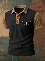 Herren Retro Western Bull Skull Print Casual Top