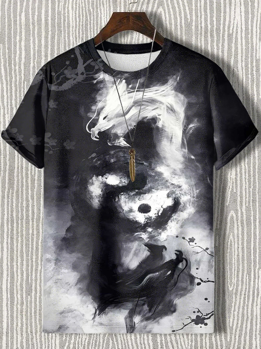 Japanische Herren Kunstdruck T-Shirt mit kurzen Ärmeln