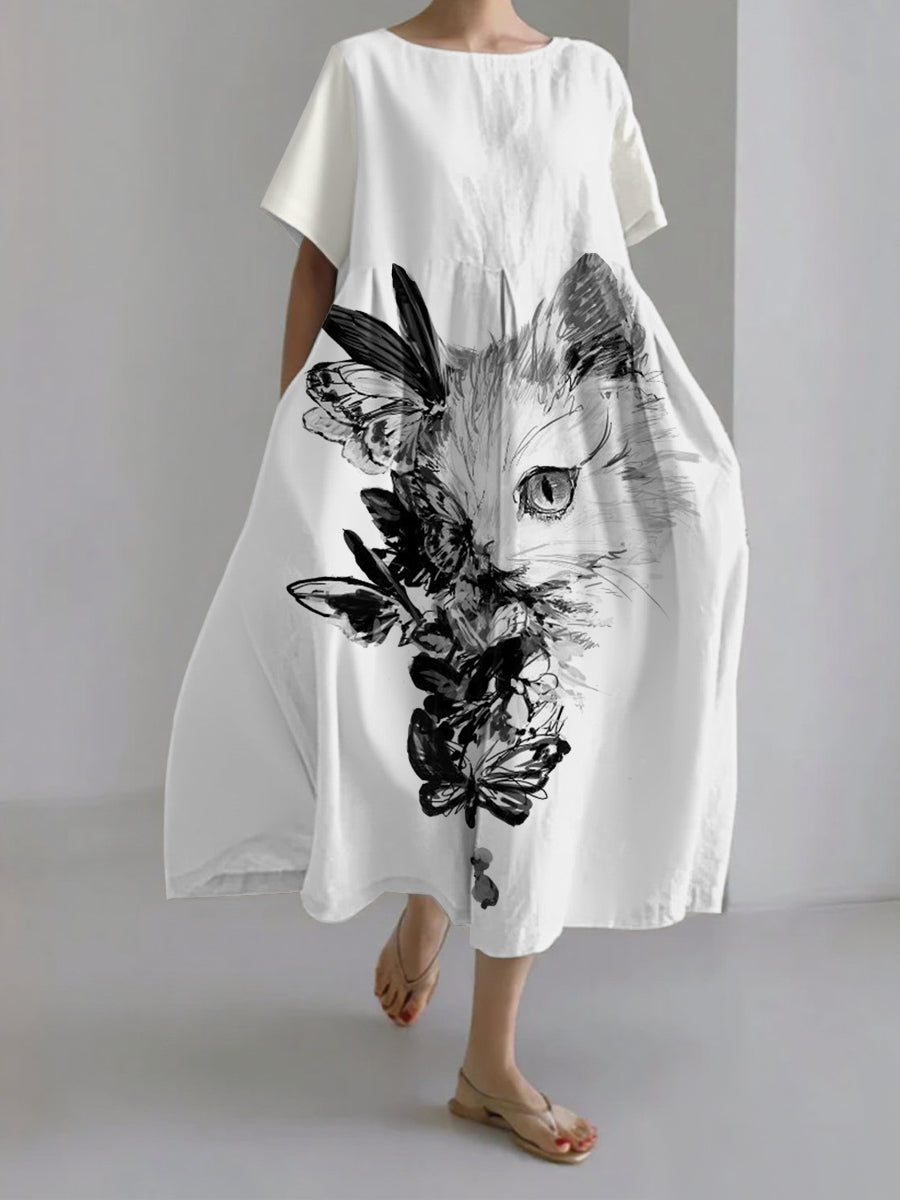 Damen japanische Kunst lässige Kurzarm kleider