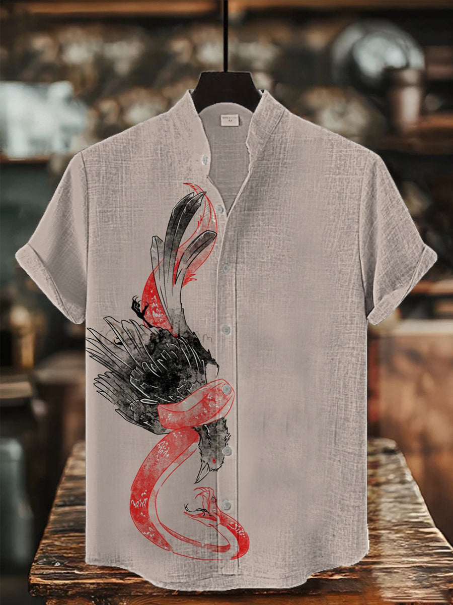 Herren-Kurzarm-Hemd mit japanischer Kunst