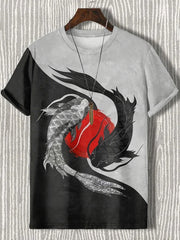 Japanische Herren Kunstdruck T-Shirt mit kurzen Ärmeln