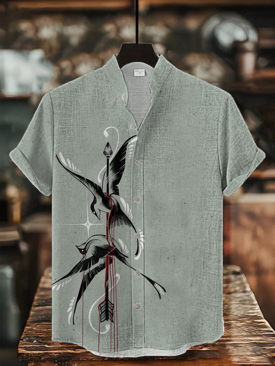 Herren-Kurzarm-Hemd mit japanischer Kunst