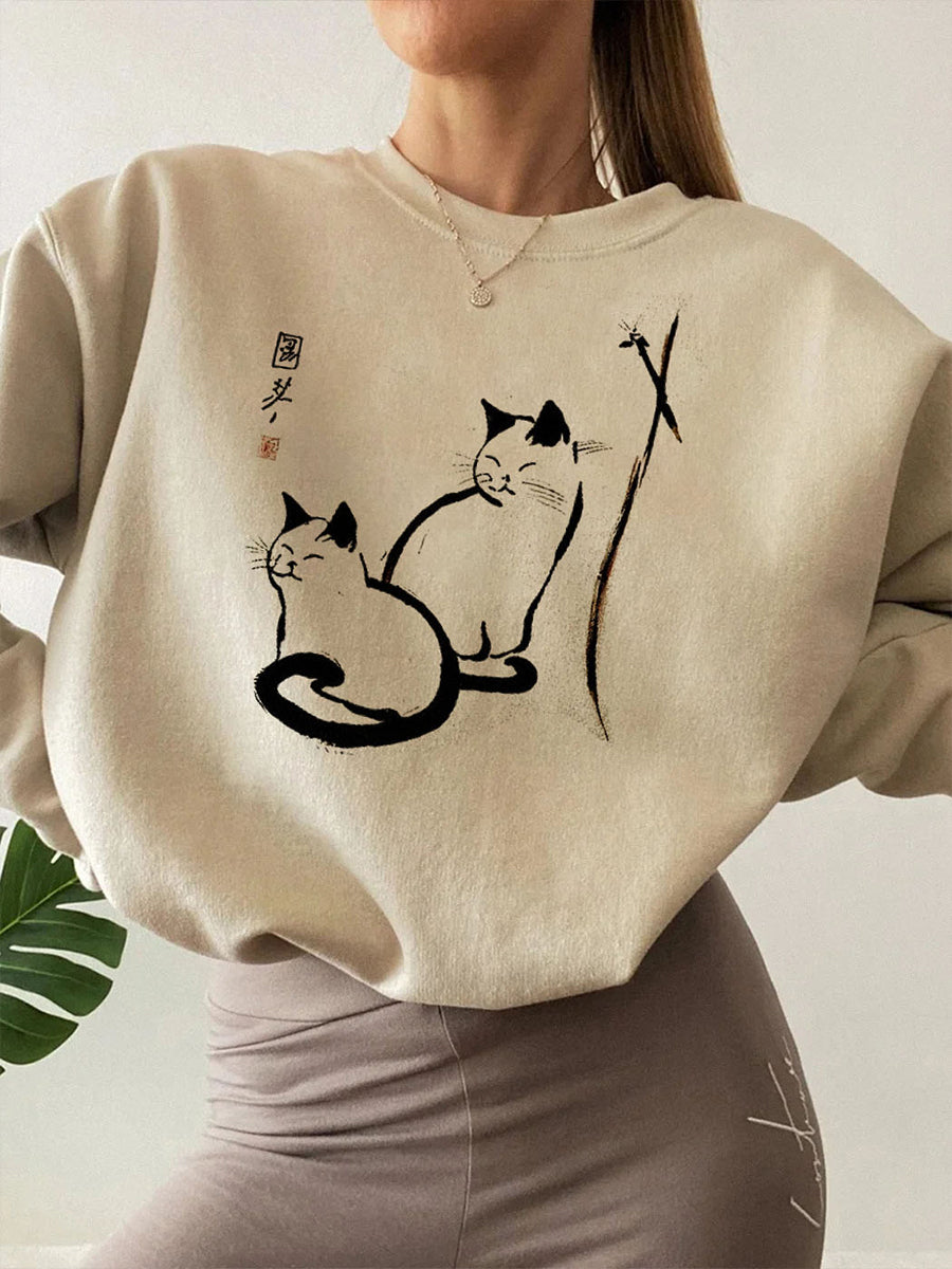 Japanische Kunst-Katzen-Sweatshirt für Frauen
