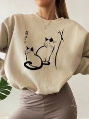 Japanische Kunst-Katzen-Sweatshirt für Frauen