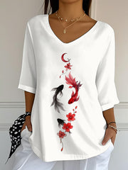 Damen japanische Kunst Casual Print Top