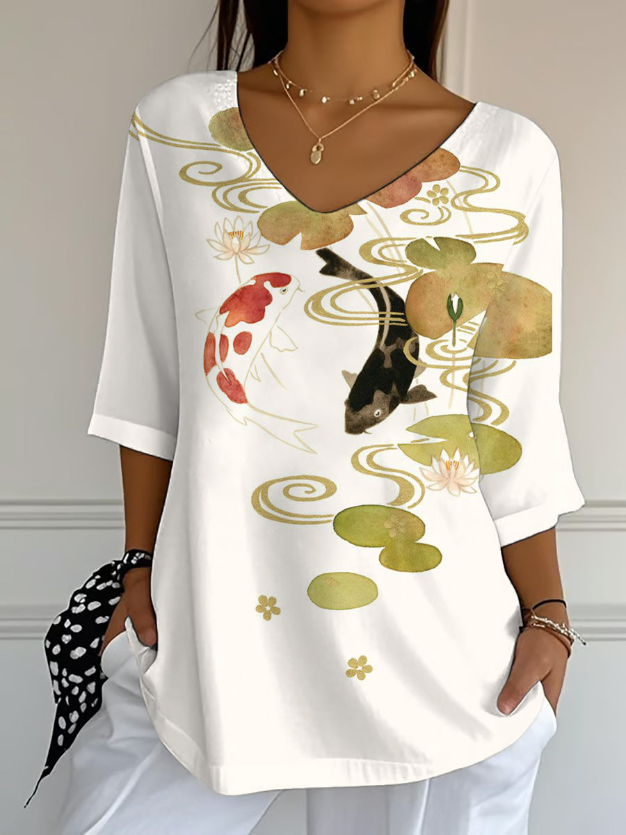 Damen japanische Kunst Casual Print Top