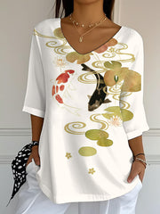 Damen japanische Kunst Casual Print Top