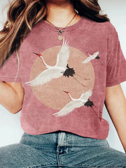 Kurzärmliges T-Shirt für Damen japanischer Kunst kran