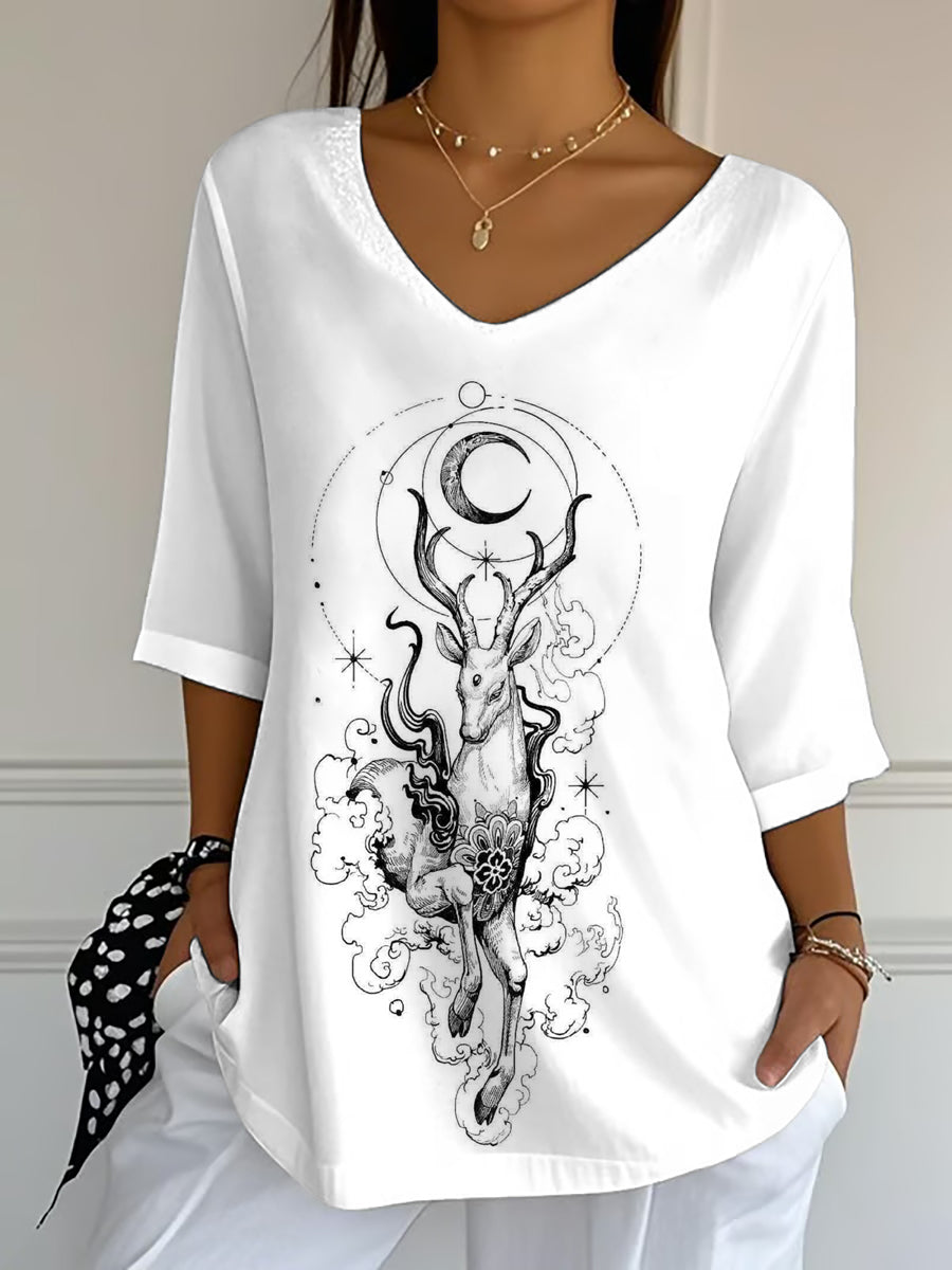 Damen japanische Kunst Casual Print Top