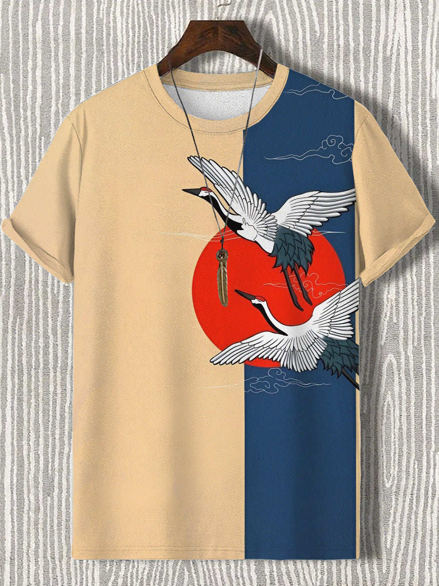 Japanische Herren Kunstdruck T-Shirt mit kurzen Ärmeln