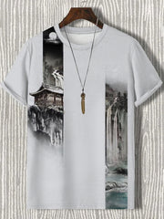 Japanische Herren Kunstdruck T-Shirt mit kurzen Ärmeln