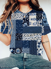 Kurzärmliges T-Shirt mit japanischen Kunst blumen