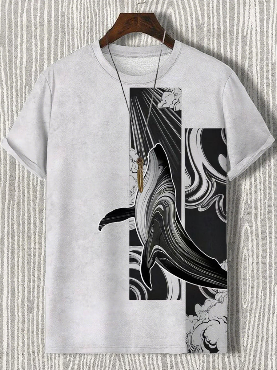 Japanische Herren Kunstdruck T-Shirt mit kurzen Ärmeln