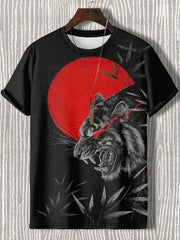Japanische Herren Kunstdruck T-Shirt mit kurzen Ärmeln