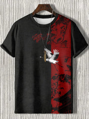 Japanische Herren Kunstdruck T-Shirt mit kurzen Ärmeln