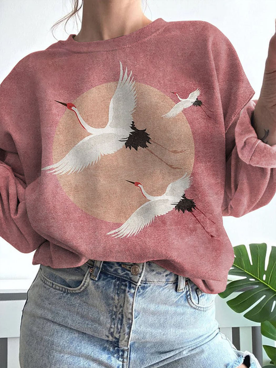 Japanisches Kunst kran Sweatshirt für Damen