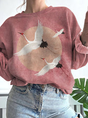 Japanisches Kunst kran Sweatshirt für Damen
