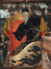 Herren Japanische Kunst Katze Bedrucktes Hemd