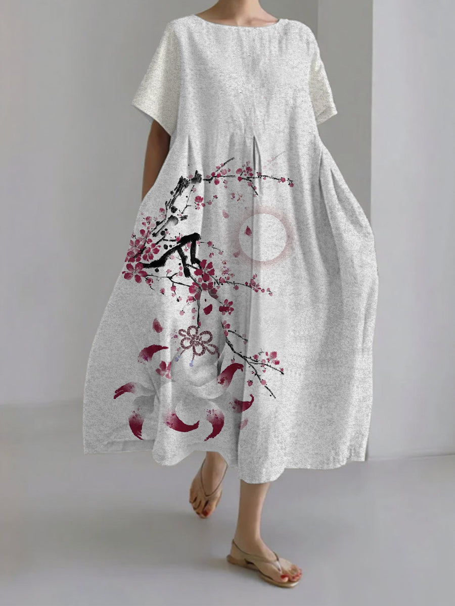 Damen japanische Kunst lässige Kurzarm kleider