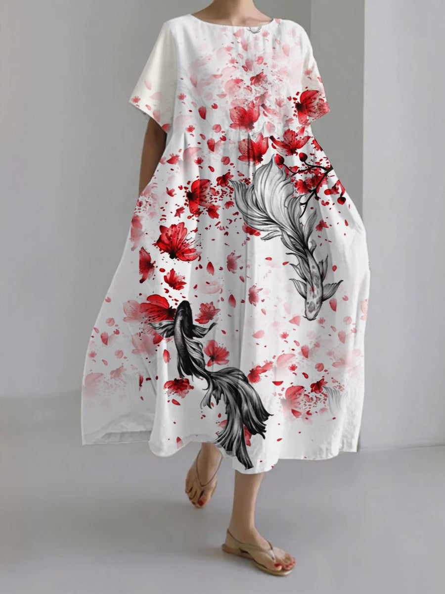 Damen japanische Kunst lässige Kurzarm kleider