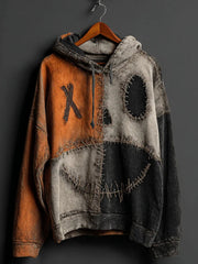 Männer Halloween Kürbis Gesicht Color block Patchwork Hoodie