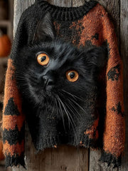 Frauen Halloween schwarze Katze gestrickte Pullover