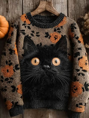 Frauen Halloween schwarze Katze gestrickte Pullover