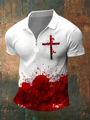 Herren Blut und Jesus Kreuz druck mit Reiß verschluss nach oben Kurzarm
