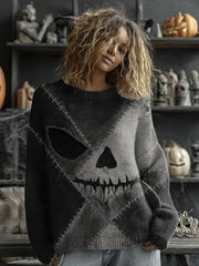 Frauen Halloween Spooky Gesicht genähter Druck Pullover