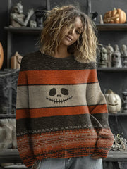 Frauen Halloween Spooky Gesicht genähter Druck Pullover