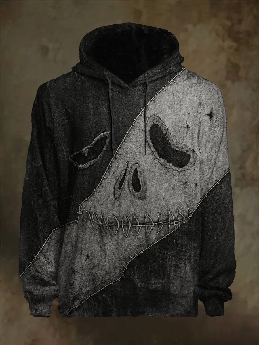 Herren Halloween Horror Face Stitching Print Casual Hoodie