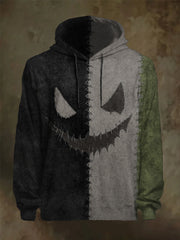 Herren Halloween Horror Face Stitching Print Casual Hoodie