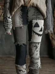 Frauen Halloween Spooky Gesicht genäht Druck Leggings