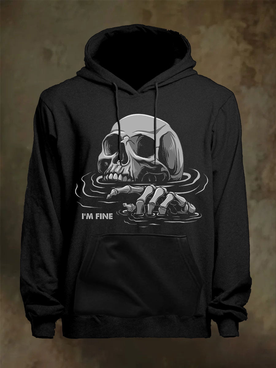Herren Lustiger I'm Fine Skull Print Casual Hoodie