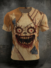 Herren Halloween Horror Bloody Face Stitching Print Casual T-Shirt