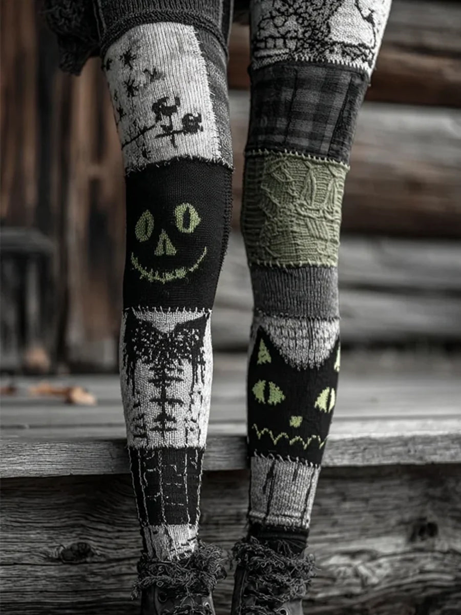 Damen-Halloween-Patchwork-Leggings