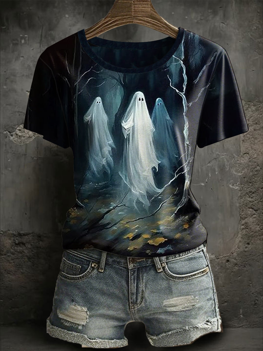 Kurzarm-T-Shirt mit Halloween-Geist bedruckt