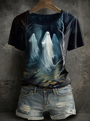 Kurzarm-T-Shirt mit Halloween-Geist bedruckt