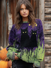 Frauen Halloween schwarze Katze Kunst gestrickte Pullover für Frauen