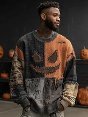 Herren Halloween Spooky Face Genähte Print Pullover