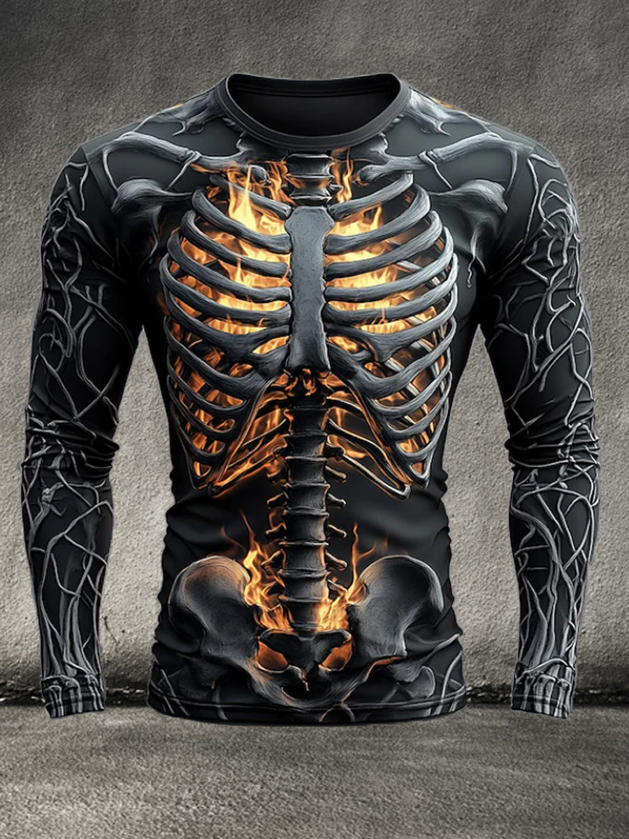 Männer Halloween Schädel 3D Druck Rundhals Langarm T-Shirt