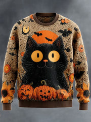 Schwarze Katze gestrickter Pullover für Männer Halloween