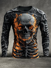 Männer Halloween Schädel 3D Druck Rundhals Langarm T-Shirt