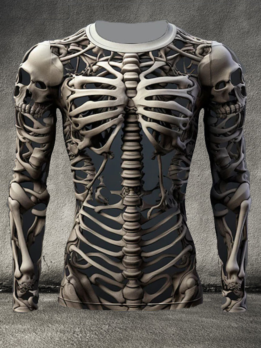 Männer Halloween Schädel 3D Druck Rundhals Langarm T-Shirt