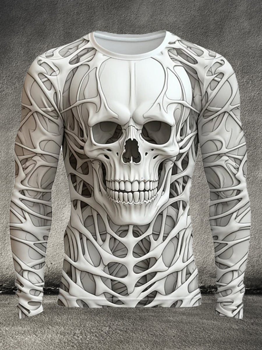 Männer Halloween Schädel 3D Druck Rundhals Langarm T-Shirt