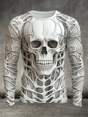 Männer Halloween Schädel 3D Druck Rundhals Langarm T-Shirt