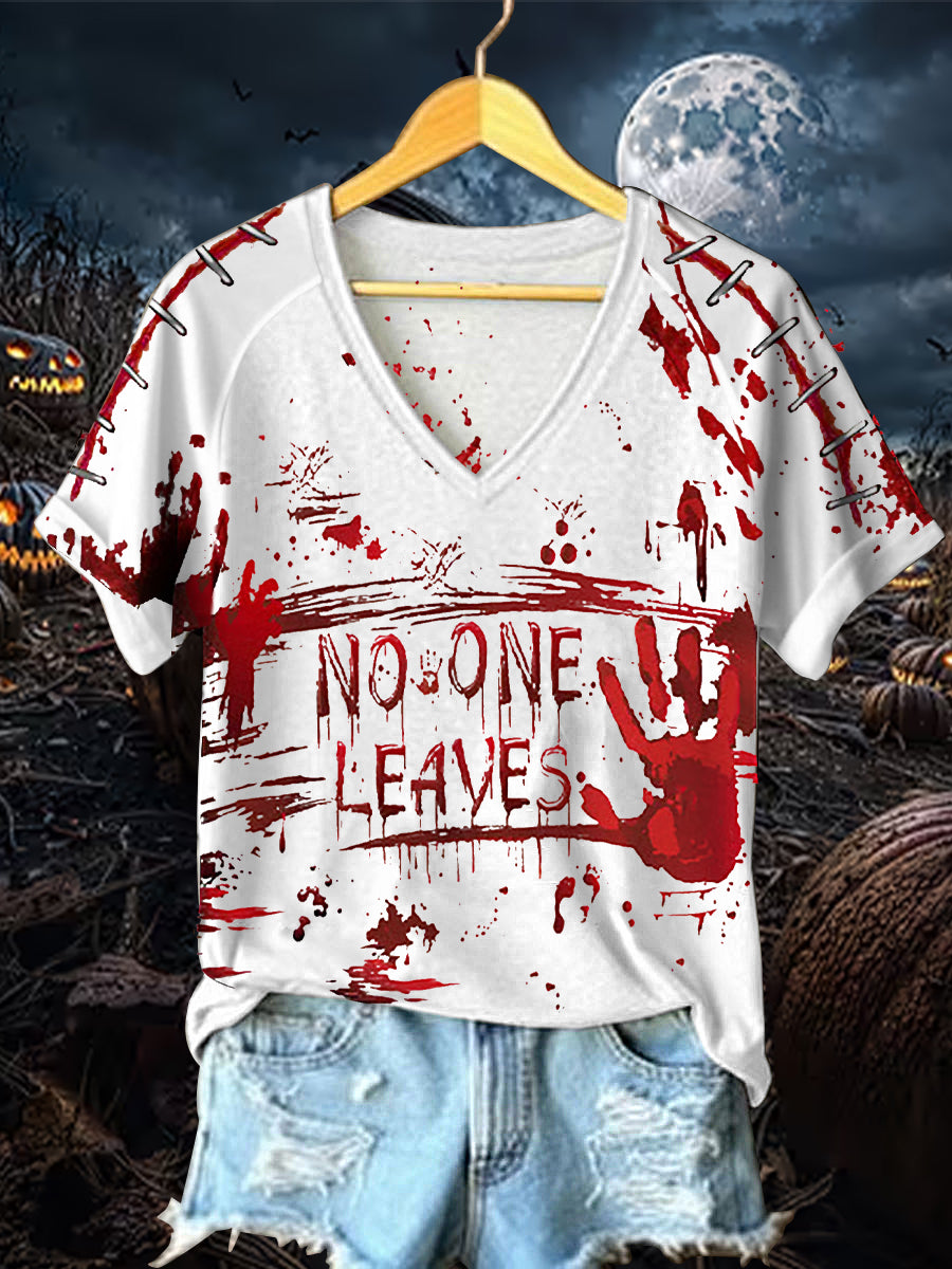 Damen-Kurzarm-T-Shirt mit V-Ausschnitt und Stufenhals
