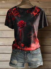 Frauen Halloween Blutrote Rose T-Shirt