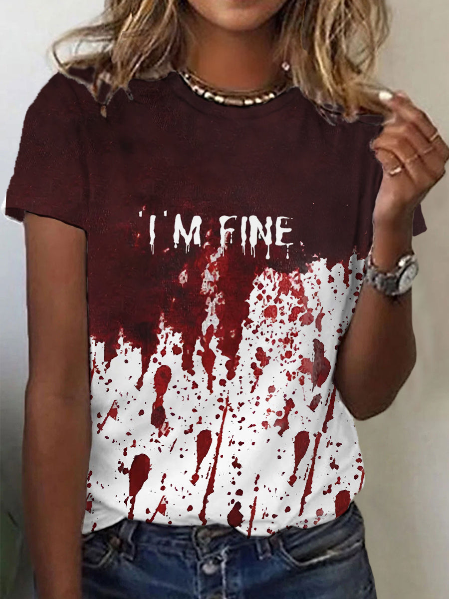 Lustiges Halloween für Frauen Ich bin fein blutfleckiges T-Shirt mit V-Ausschnitt