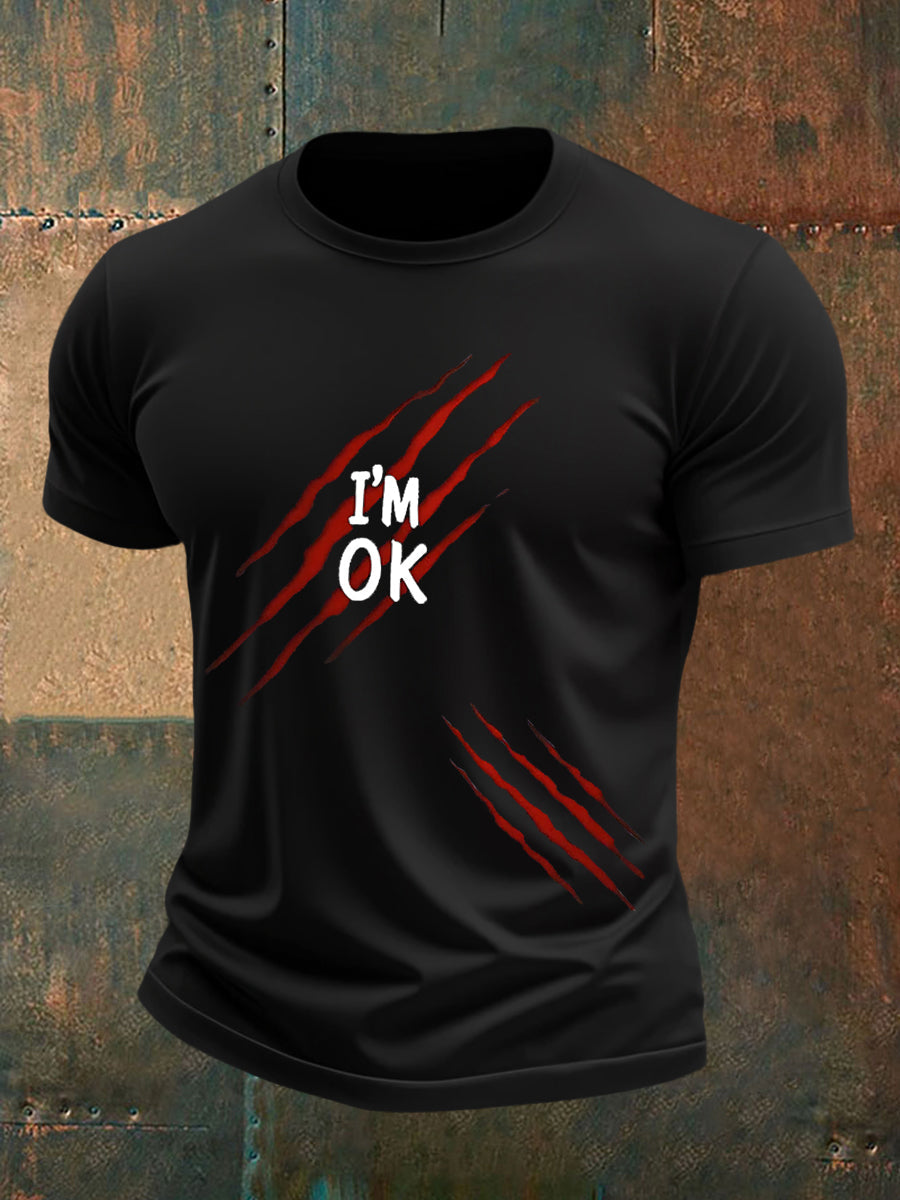 Herren Lustiges Halloween Ich bin OK Scratch Print Casual T-Shirt